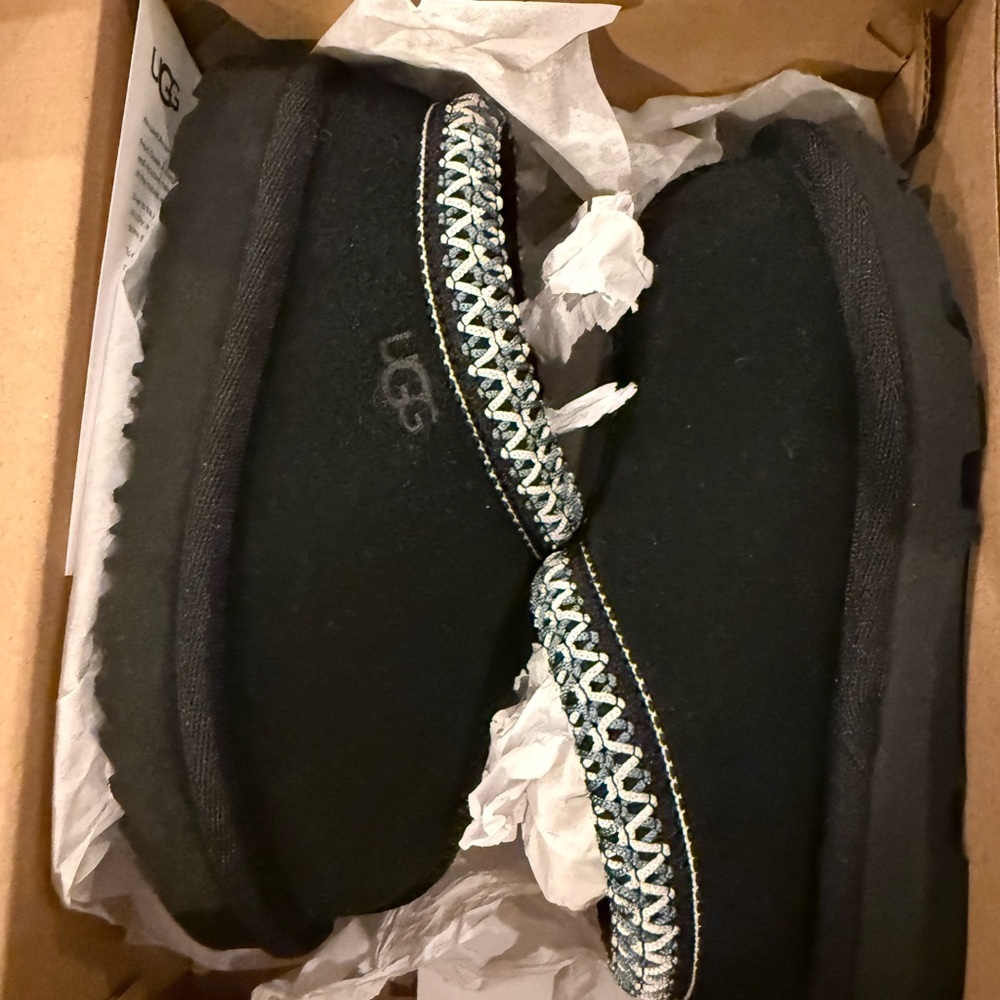 UGG Black Slip-On Moccasin Slippers with Braided Trim